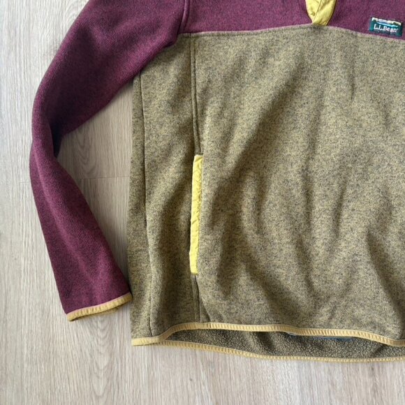 LLBean Sweater gold Maroon Color Block Button up popover Medium - Picture 2 of 7